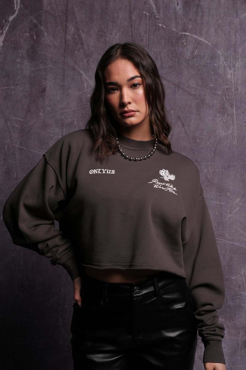 Darc Sport Mori Among Roses London (Cropped) Crewneck Wolf Gray | QVNFJ6418