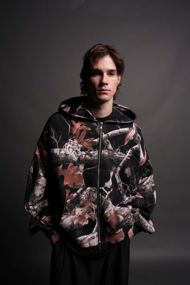 Darc Sport Respect The Wolves Darco Double Zip Hoodie Camuflaj | LXZHS4613