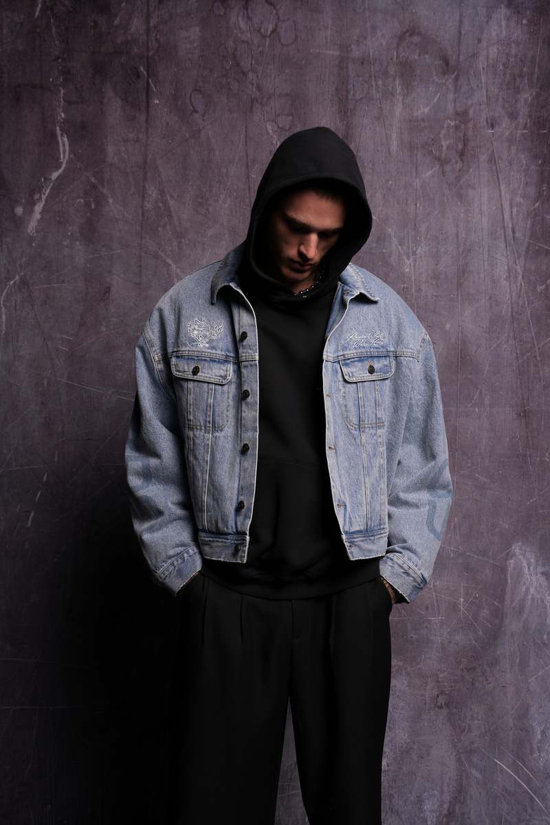 Darc Sport Roses While We're Here Cropped American Denim Jacket Albastru Deschis | TDIFK0748