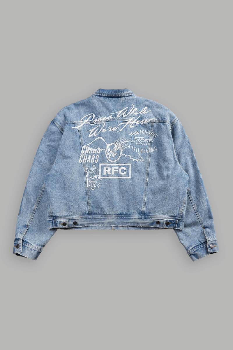 Darc Sport Roses While We're Here Cropped American Denim Jacket Albastru Deschis | TDIFK0748