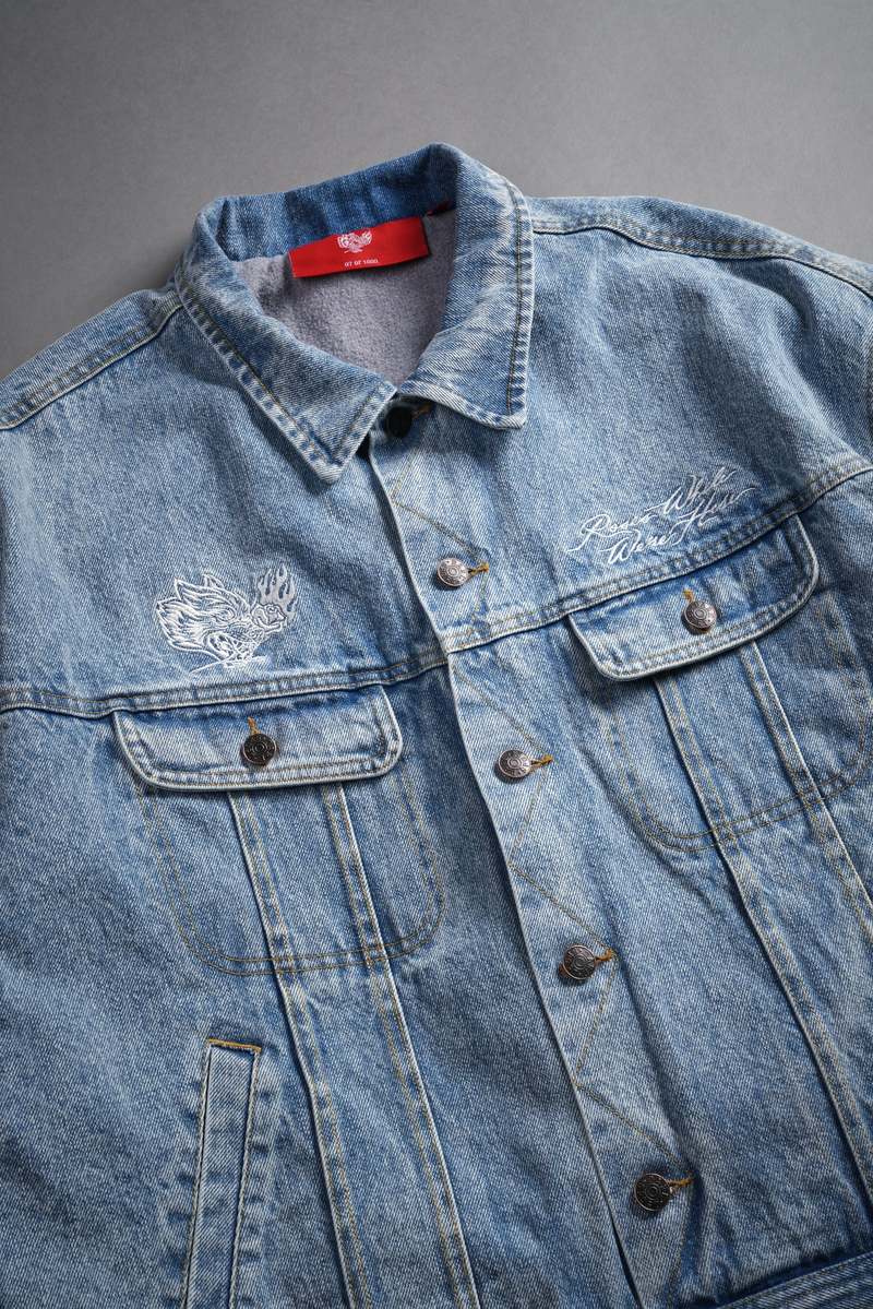 Darc Sport Roses While We're Here Cropped American Denim Jacket Albastru Deschis | TDIFK0748