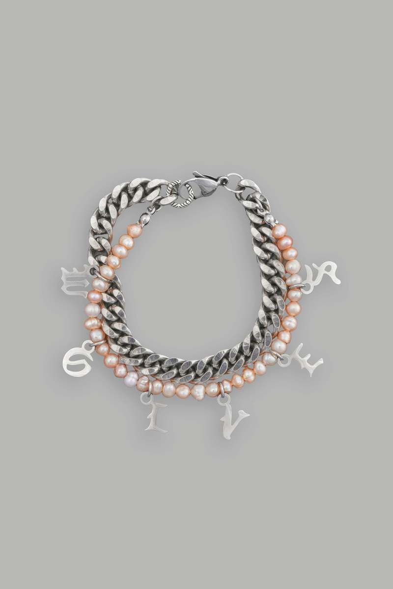Darc Sport Wolves Curb Link And Pearl Bracelet Silver/Pink | FGBDZ7319